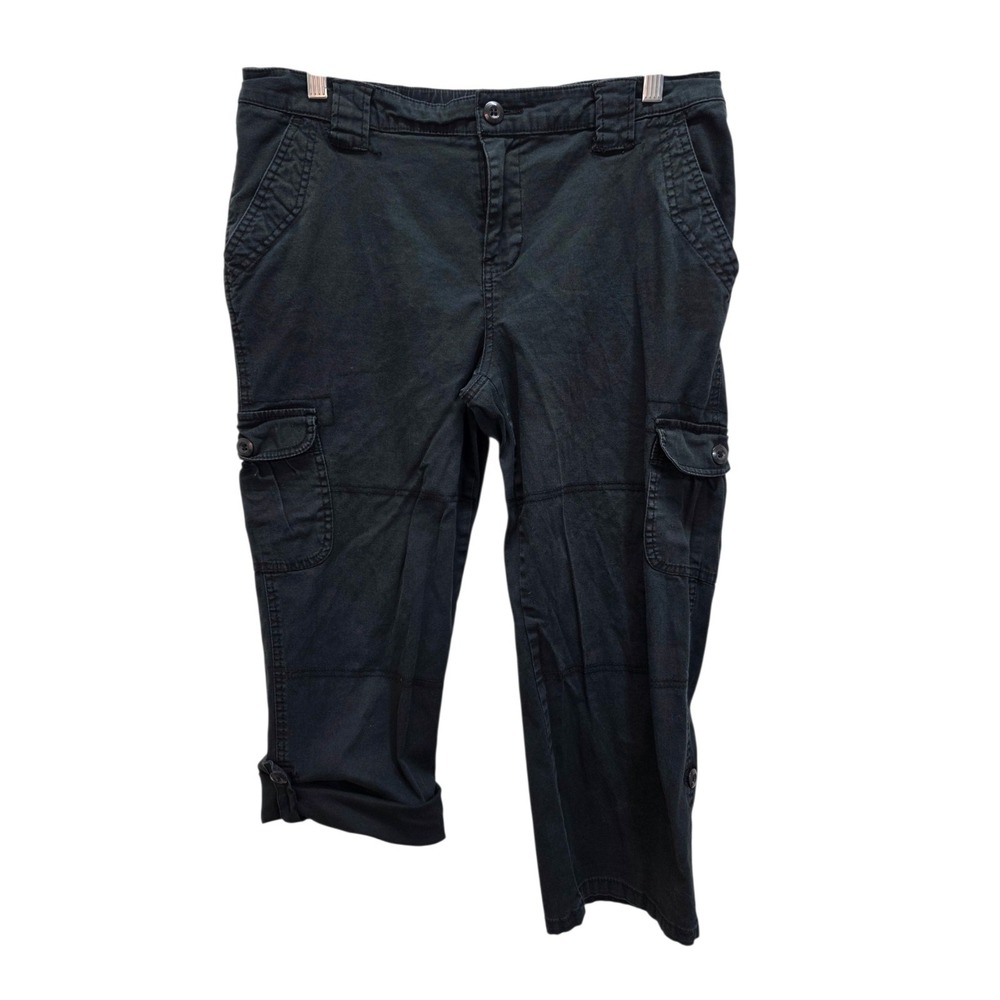 St John's Bay Womens Size 8 Black Cargo Capri Pants Roll Tab Cuff Utility Y2K
